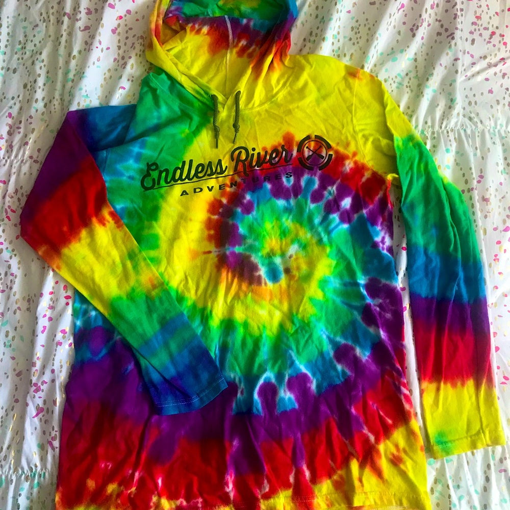 Rainbow tie dye hoodie.